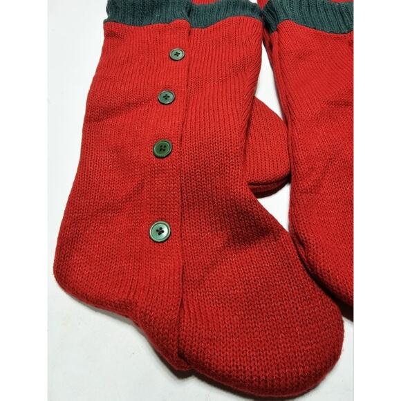 4 Vintage Knit Faux Button Up Christmas Stockings Red With Green Trim 18"L - Picture 2 of 8